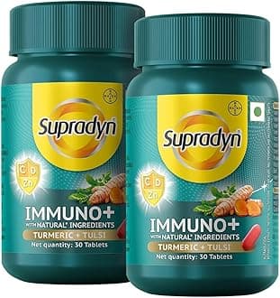 Immuno +, Multivitamin, Natural immunity booster with Vit C, Vit D, Zinc, Unique blend of Tulsi, Turmeric, Shatavari & Ashoka (60 Tabs)