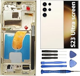 Screen Replacement for Samsung Galaxy S23 Ultra 5G S918B S918B/DS S918U S918Ul S918W S918E S9168/DS 6.8 Inch with Frame and Back Cover Display Touch Digitizer Assembly (White)