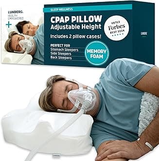 Lunderg CPAP Pillow for Side & Back Sleepers - Memory Foam with Adjustable Height - 2 Pillowcases Included (Machine Washable) - Reduce Air Leaks & Mask Pressure for Better Sleep - Works with ALL Masks