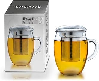 Creano Tea Glass with Stainless Steel Infuser and Glass Lid - 14oz (400ml)