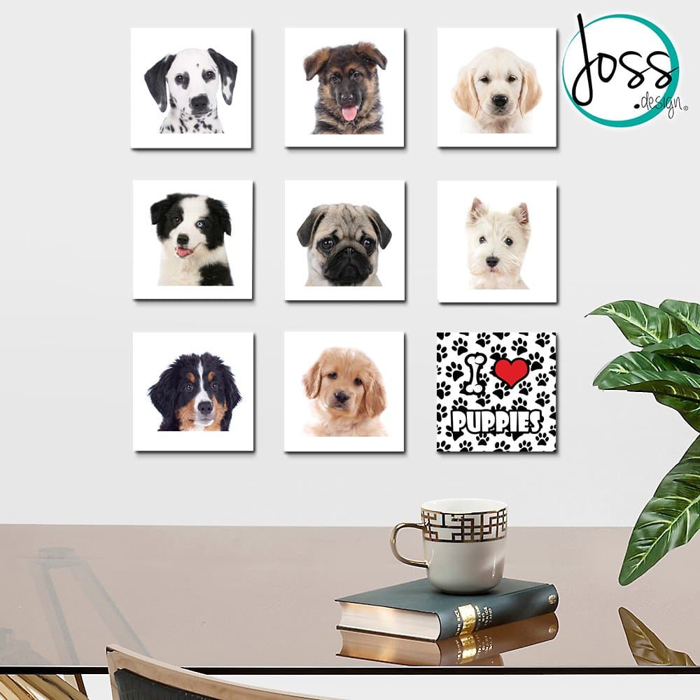 Wall Art Decor by JOSS DESIGN 9 Pieces Set, Ready to Hang! Puppies