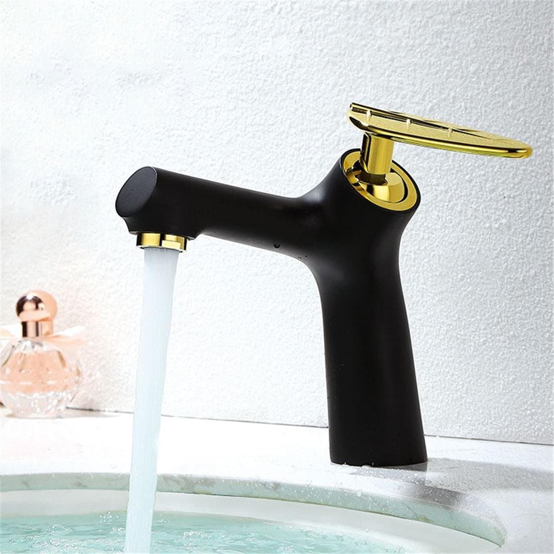 Creative Bath Basin Sink Taps Standard Spout Single Lever Leaf Shape , Bathroom Kitchen Hot And Cold Mixer , Modern Lavatory Chrome Faucet , Gold