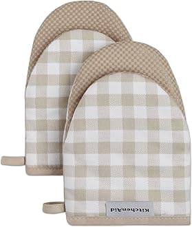 KitchenAid Kitchen Aid Gingham Mini Oven Mitt Set, 5.5"x8", Milkshake