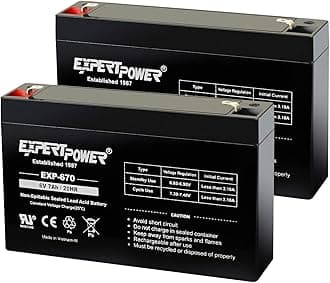 ExpertPower EXP670 (2 Pack) - 6V 7Ah Rechargeable 6V Battery for Ride On Toys, Emergency Light, Replacement for PEA6V65F3, Enduring 3FM7, UB670 Sealed Lead Acid (SLA) 6 Volt Battery with F1 Terminal