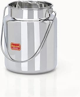 Stainless Steel Akhand - Jointless Milk Can/Oil Can/Milk Barni/Oil Pot with Lid, 6000ML Capacity, 20Cm Dia, Silver