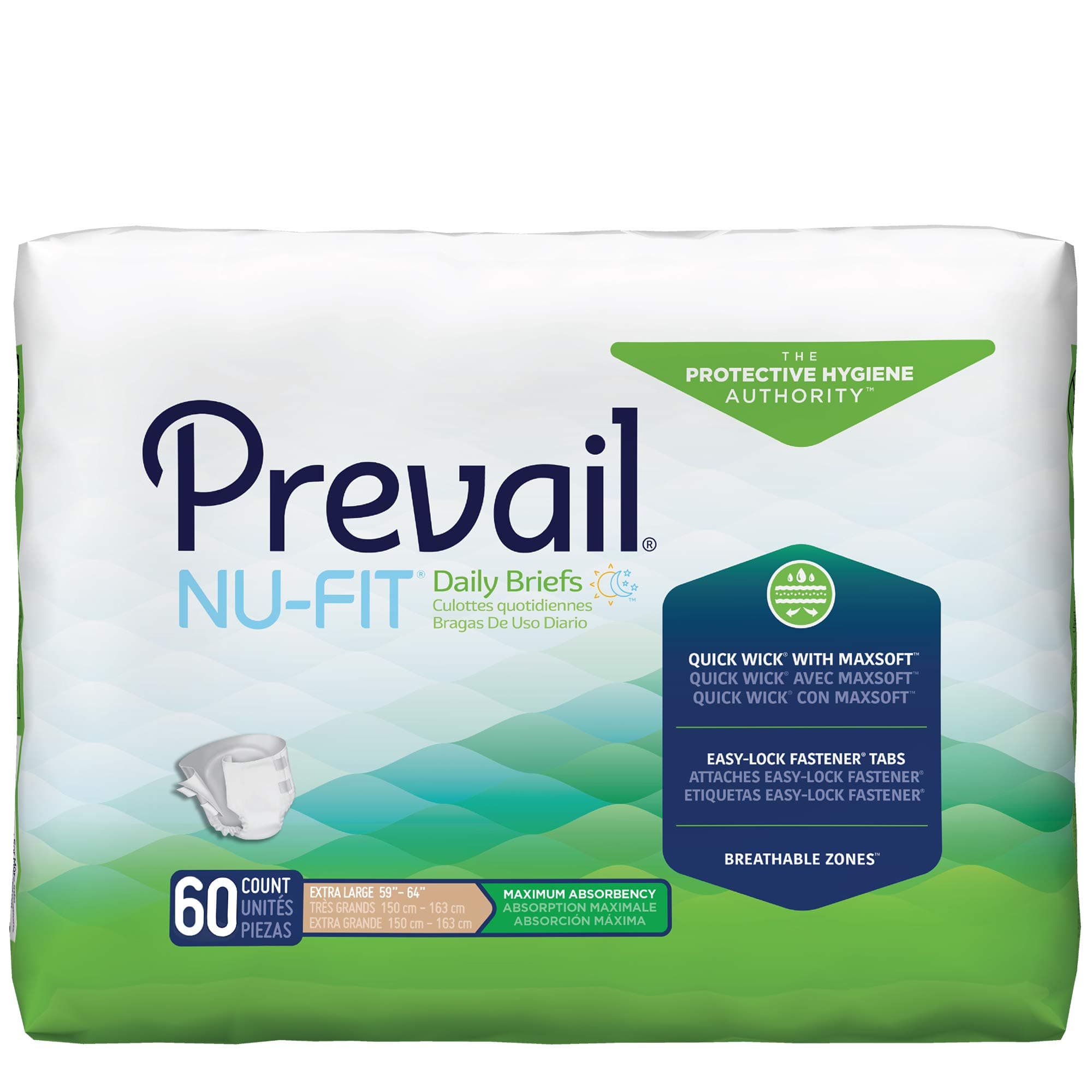 Prevail Nu-FIT Maximum Absorbency Incontinence Briefs, Extra Large, 60 Count