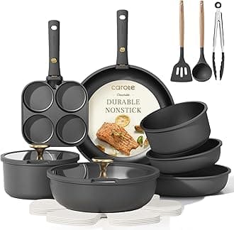 CAROTE19pcs Pots and Pans Set, Nonstick Cookware Set Detachable Handle, Induction Kitchen Cookware Sets Non Stick with Removable Handle, RV Cookware Set, Gold and Dark GrayRecycled Claim Standard Blended
