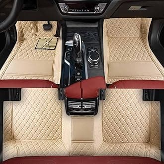 Custom Personalized Floor Mats ，Luxury Full Coverage All Weather Car Floor Mats，Anti-Slip Leather Car Mat Set ，Custom Floor Mat， for 99% of Cars, Trucks & SUV. (Beige)