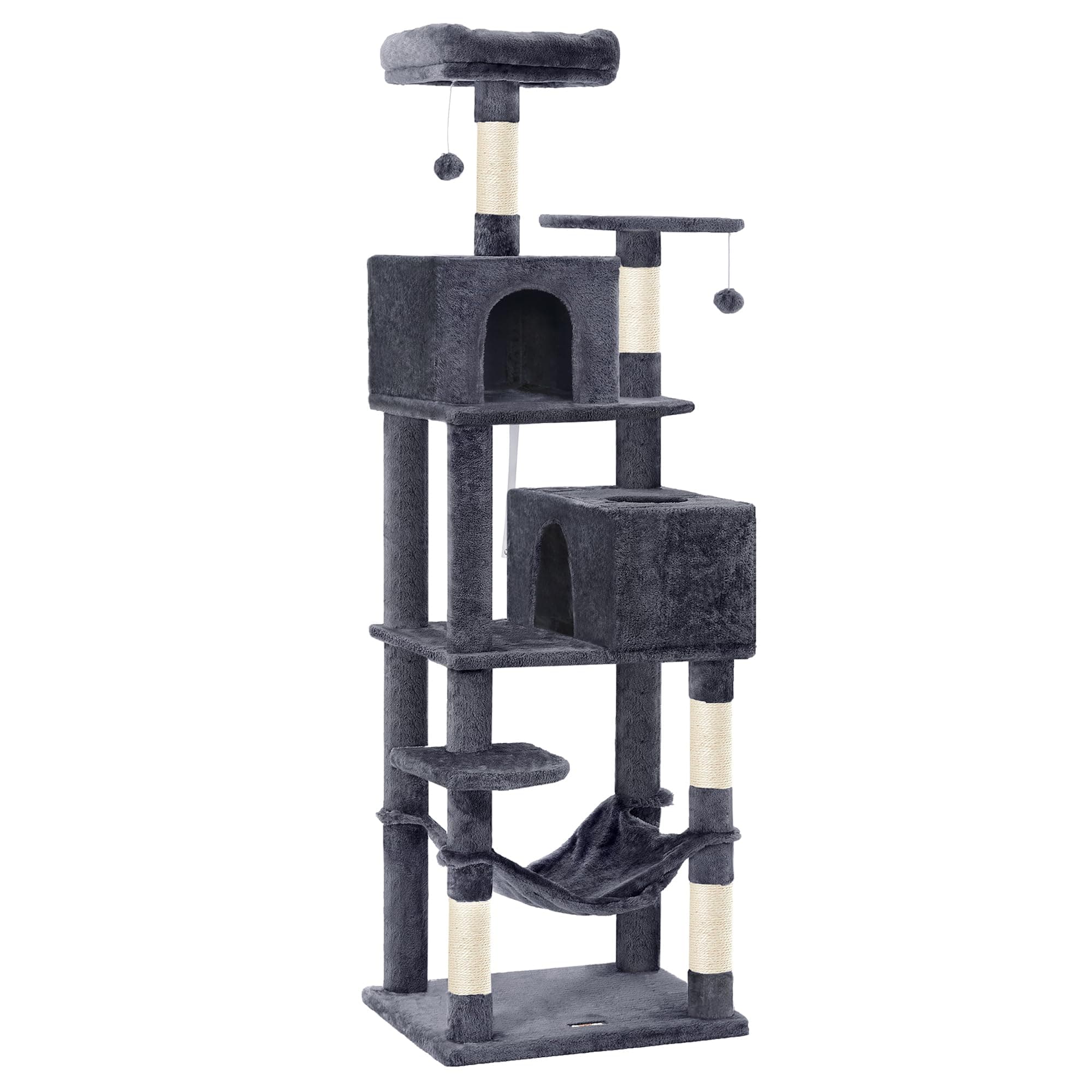 Cat Tree, 75.2-Inch Tall Cat Tower with Scratching Posts, Hammock, Cat Caves, Padded Perch, Cat Activity Center, Smoky Gray UPCT191G01