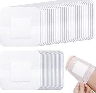 60 Pcs Bordered Gauze Adhesive Island Dressing Wound Dressing Waterproof Gauze with Pad Breathable Bandage Individually Packed Pouches Tapes for Blister Wound Care (4 x 4 Inch)