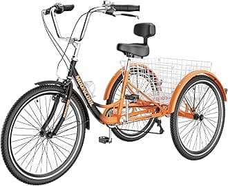 Slsy Adult Tricycles 7 Speed, Adult Trikes 20/24/26 inch 3 Wheel Bikes, Three-Wheeled Bicycles Cruise Trike with Shopping Basket for Seniors, Women, Men