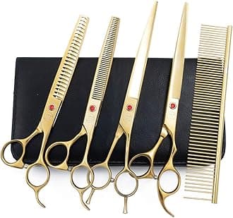 Moontay Professional Dog Grooming Scissors Set, 7 Inch/8 Inch Pet Grooming Scissors Chunkers Shears for Dog, Curved Dog Grooming Scissors, Thinning Shears for Dog with Grooming Comb