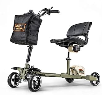 SuperHandy Passport Pro Mobility Scooter - Foldable Aluminum Frame, 4 Wheels, Includes 2 48V 2Ah Li-Ion Batteries & Charger, Supports up to 330 Lbs [Patent Pending] (Dark Green & Sand, 330 Lbs)
