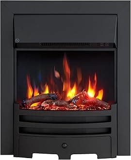 Verona 16’’ Fireplace Insert, 2000W Heater, Black Trim with Spacer, Bauhaus Fret, 9 Colour Flame Effect, Remote Control