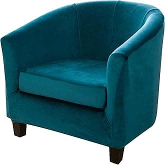 MIFXIN Tub Chair Slipcover 2-Piece Velvet Barrel Club Chair Covers with Cushion Cover Stretchy Soft Washable Armchair Sofa Couch Furniture Protector for Living Room Bar Counter Hotel (Teal)