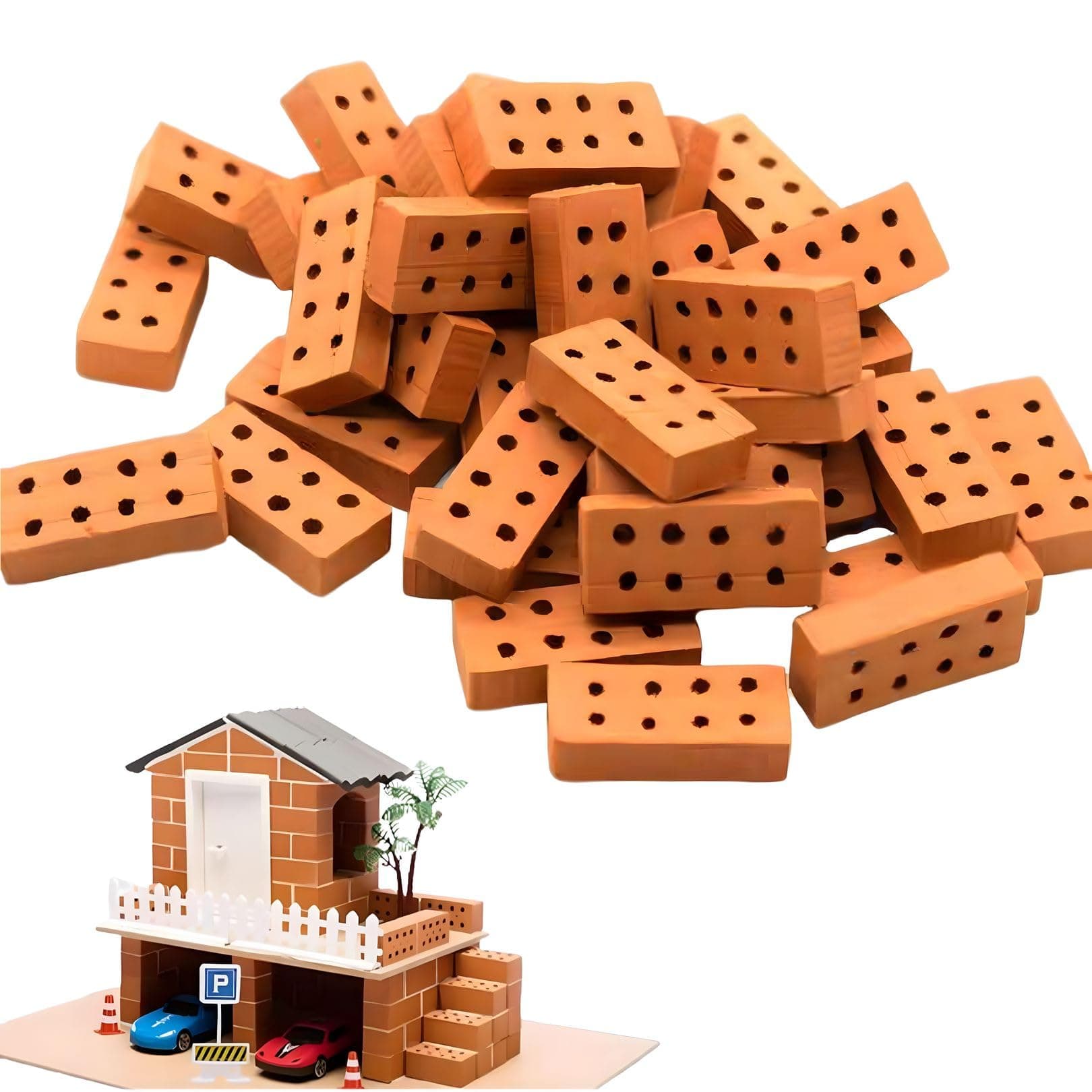 70 Pcs Mini Bricks, 8 Hole Building Bricks, Clay Fake Brick, Sim Micro Brick, Small World Toys, for Micro Landscape Accessories, DIY Dollhouse Garden Ornament Home Decor