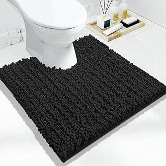 Yimobra Toilet Rug U Shaped Washable 24x24 Inch - Ultra Soft Absorbent Chenille Bath Rugs for Toilet, Quick Dry & Machine Washable, Non Slip Contour Bathroom Mat, Black