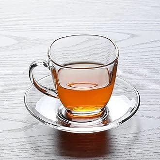 Premium Classic Glass Tea & Coffee Cup and Saucer - 250 ML, for Transparent Espresso Cappuccino hot Chocolate, Cups and Saucer Set for Coffee, Green Tea (Crystal Set 4 Cup and 4 Saucer)