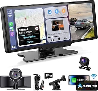 Wireless Portable Carplay Screen for Car - 10.26Inch Carplay & Android Auto Car Touch Stereo, with 4K Dash Cam, Backup Camera,Bluetooth,GPS Navigation