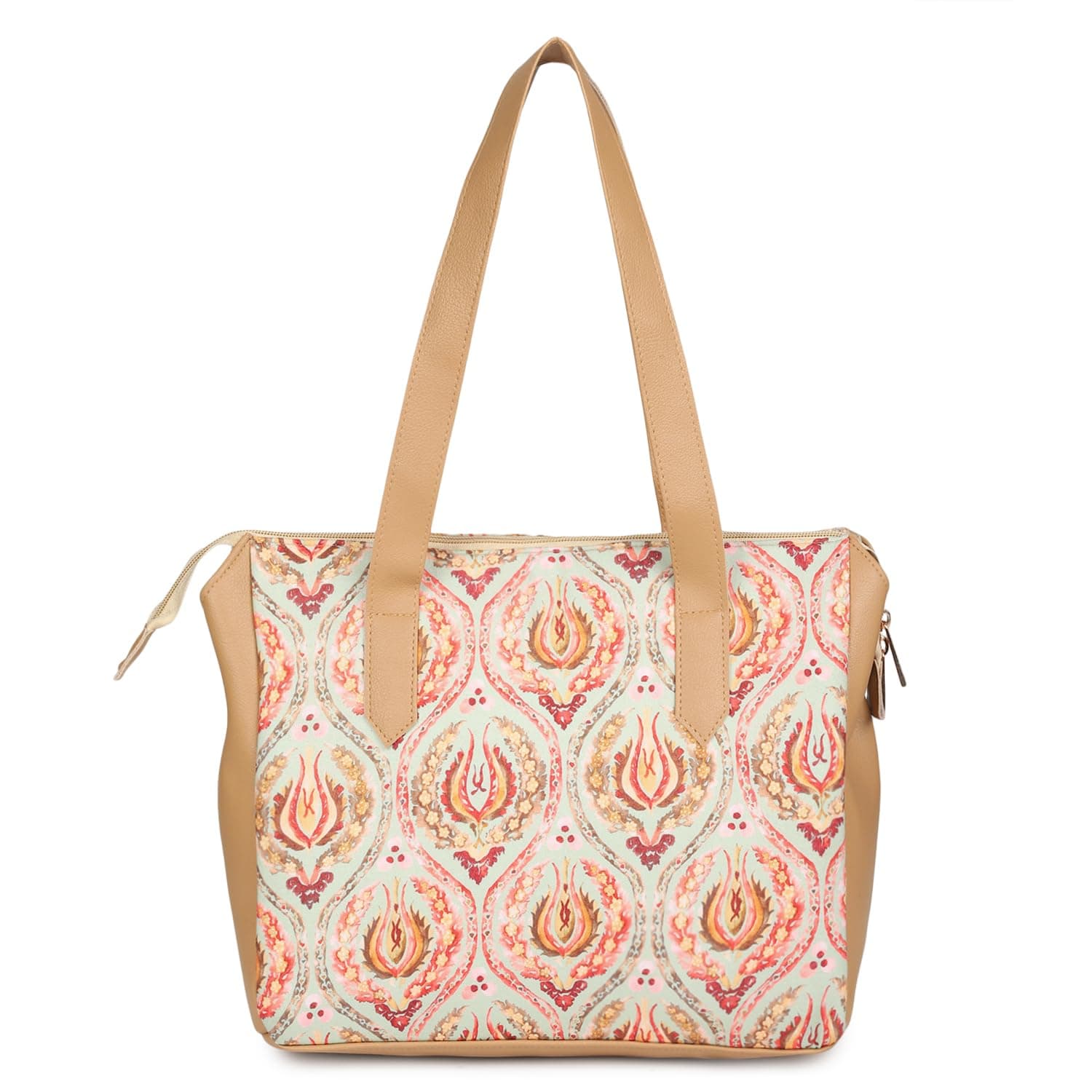 DEEBACO Women's Spring Breeze Handbag|Three Compartments & a Inner Pocket Zip Closure With Double Handles For Small Size Laptop|Ladies Shoulder Tote Bag For Shopping & College (DNBAH000087_Green)