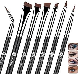 KINGMAS Fine Angled Eyeliner Brush, Premium 7 Pieces Gel Eye Liner Makeup Brushes, Angled Flat Definer Ultra Thin Bent Pencil Point Eyeliner Brushes for Women Girls