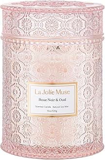 LA JOLIE MUSE Rose Noir & Oud Scented Candle – Lemon, Rose & Oud |19 oz Large Wooden Wick Candle | Natural Soy Wax | 90 Hours Clean Burn | Gift-Ready for Hosts & Gatherings | Elegant Home Décor