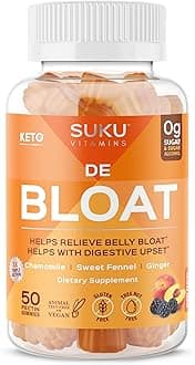 SUKU Debloat Digestive Gummies – Gas Relief & Gut Health Support with Ginger, Chamomile & Fennel – Vegan, Sugar-Free, Keto-Friendly Bloating Aid – Berry Peach Flavor – 50 Count