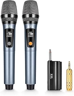 Meloace Rechargeable UHF Wireless Microphones, Two Metal Handheld Microphones with 1/4" Receiver, Plug-and-Play for Speaker & PA System, Karaoke Singsing, Lecture, Stage Performance (Navy)