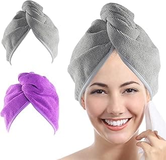 YoulerTex Microfiber Hair Towel Hair Wrap: 2 Pack 10X26 Hair Dryer Towels for Women Absorbent Turban Twist Drying Shower Cap Curly Hair Products for Hair Care Hair Accessories (12 Purple Gray)