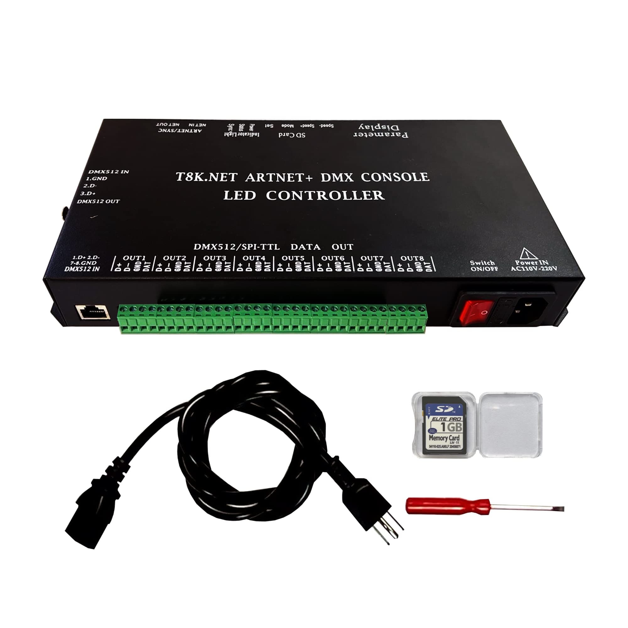 T8K.NET ARTNET+DMX CONSOLE LED CONTROLLER, Online: Madrix Artnet Programmable Controller, Offline: SD Card for Most Mainstream IC (Optional) RGB LED Lights Strip, DMX Console Controller