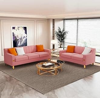 A to Z Furniture Classic Seater Sofa Set Luxury Chesterfield Leatherette Sofa in for Home Living Room & Office Stainless Steel Legs (Rose Pink, 3+2 Seater)