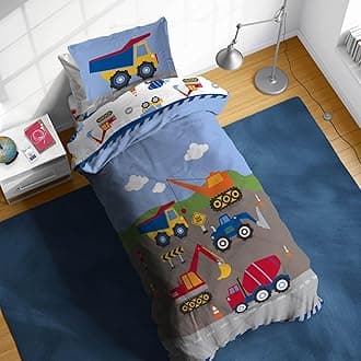 Construction Zone Twin Comforter Set - 5 Piece Kids Bedding Includes Comforter, Sheets & Pillow Cover - Super Soft Vehicles Microfiber Bed Set