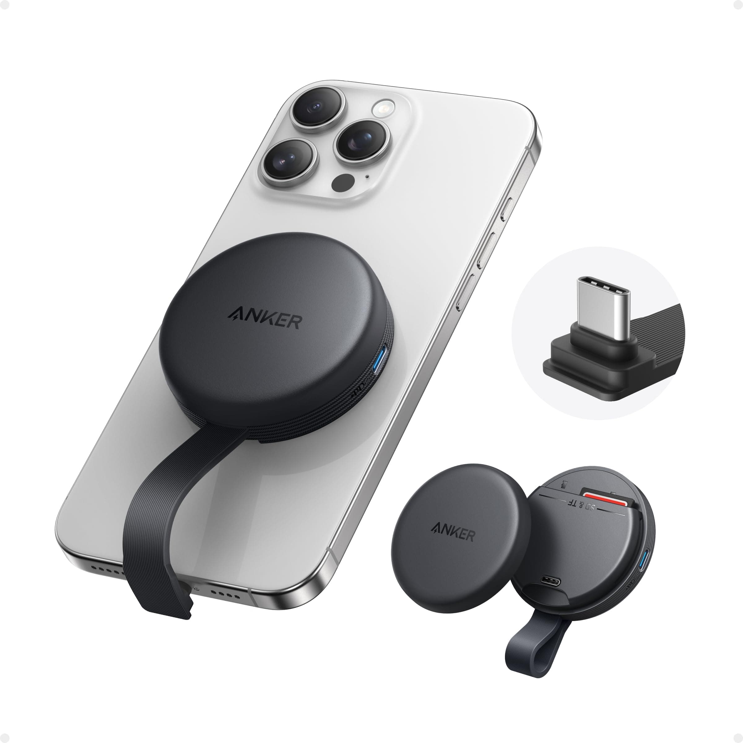 Anker MagGo USB-C Adapter, SD Card Reader for iPhone 17 Series, Portable Magnetic Memory Card Reader with Built-in Cable, Dual Slot for SD&TF Card, 312MB/s Max Data Transfer for USB C Devices(Black)