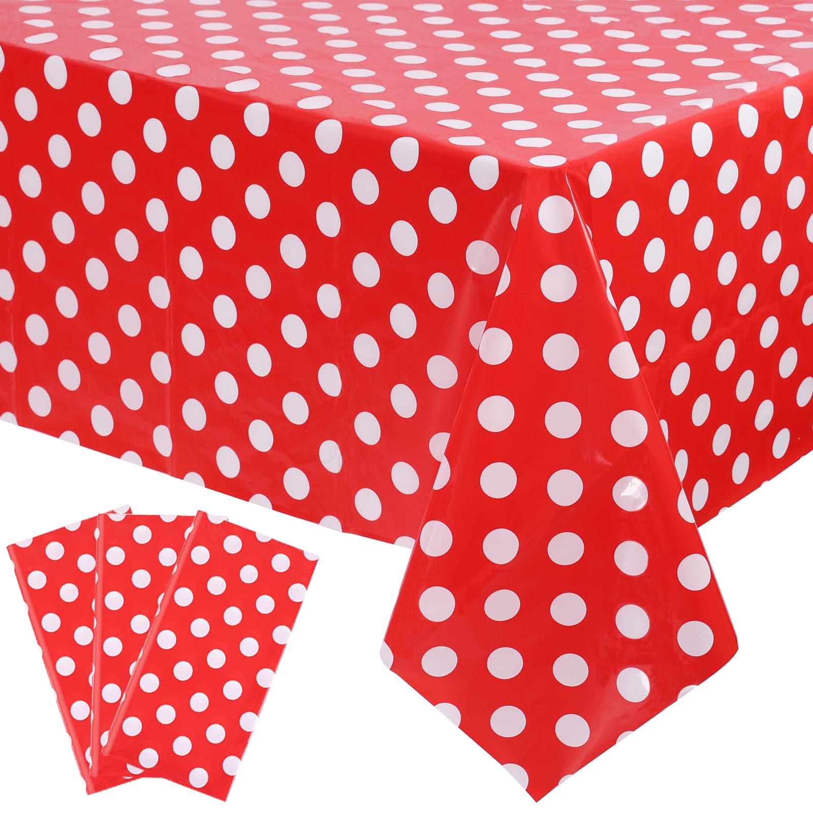 3 Pack Red Polka Dot Table Cloths 54 x 108 Inch Mickey Minnie Mouse Tablecloth Disposable Plastic Red Waterproof Rectangle Picnic Table Covers Christmas Carnival Tablecloths for Birthday Party