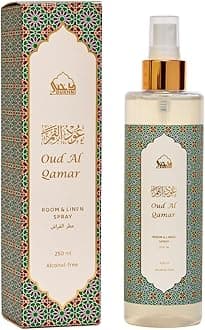 Oud Al Qamar Attar Al Faraash by Dukhni|250ml Non Alcoholic Spray | Arabic Natural Mist | Air Freshener, Room Mist, Fabric & Linen Spray | Perfect for Prayer mats, beds, Sofas, Curtains