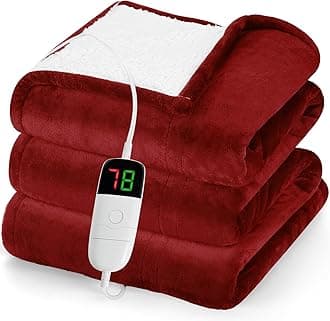 greenoak Heated Blanket Electric Full 72"X84", Heating Blanket with 10 Heat Levels 1/2/4/6/8 Hours Auto-Off Overheat Protection, Flannel Sherpa Soft Warm Heater Blanket, ETL Certified Red