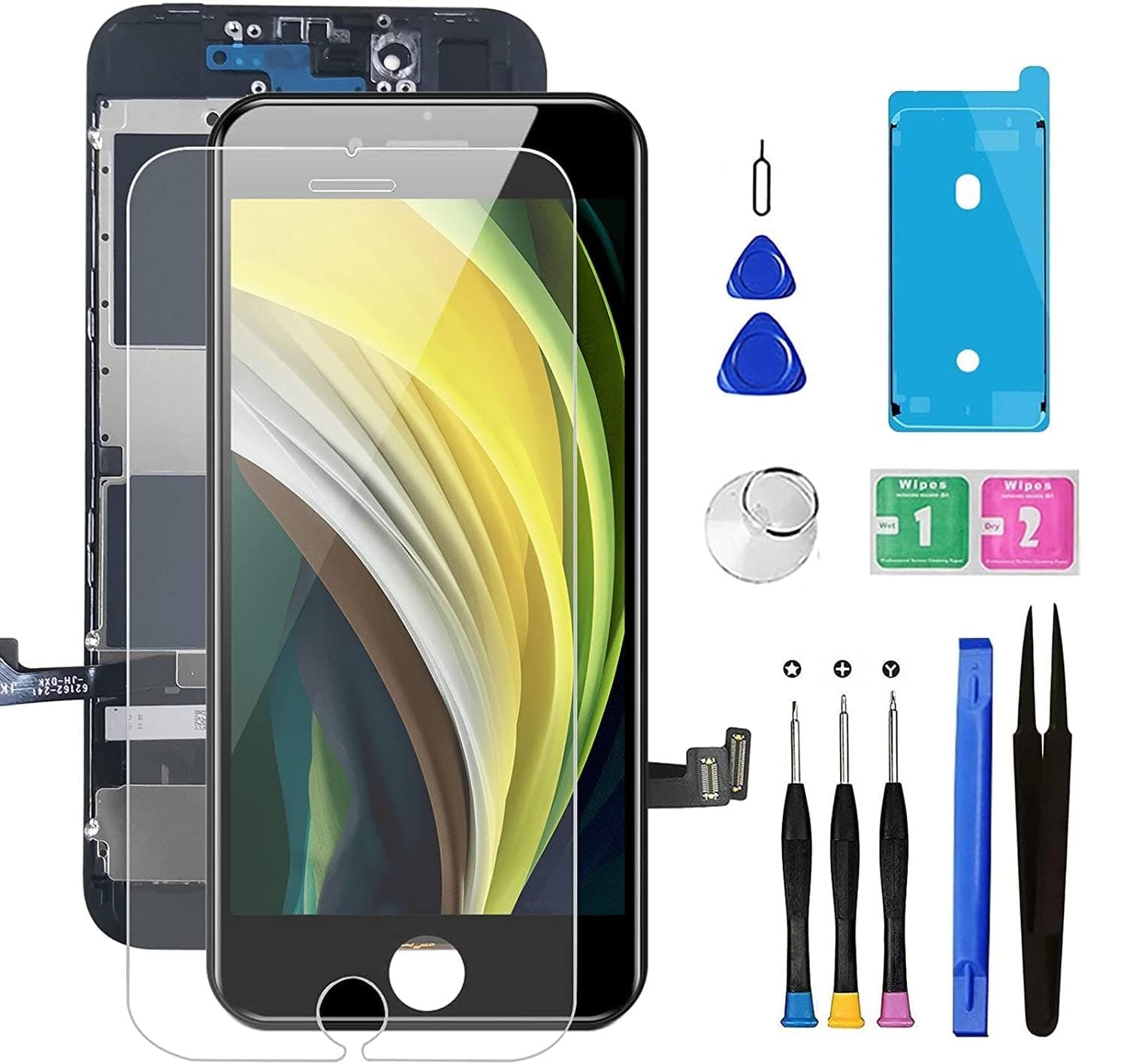 for iPhone 8/SE 2020 [ 2nd Generation ] Screen Replacement Black 4.7 inch, Bsz4uov LCD Display Touch Screen Digitizer, Waterproof Frame Adhesive Sticker+Repair Tool Kit