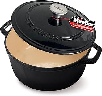 MÜELLERHOME 6 Quart Enameled Cast Iron Pot Dutch Oven, Heavy-Duty Oven-Safe up to 500° F, & Across All Cooktops, Casserole Dishes for Ovens, Bread Pan with Lid and Knob, Cast Iron Cookware, Black