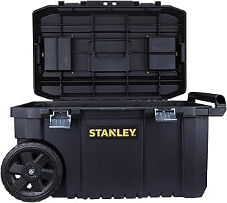 Rolling Toolbox Chest with Heavy Duty Metal Latch, 2 Lid Organisers for Small Parts, Portable Tote Tray for Tools, STST1-80150