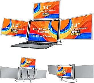 VILVA 14 Inch Laptop Screen Extender,FHD 1080P IPS Portable Quad Monitor for 13.6-17.3" Laptops Foldable Monitor，One Cable for Three Displays, Extender Compatible with Wins/Mac(M1 M2 M3