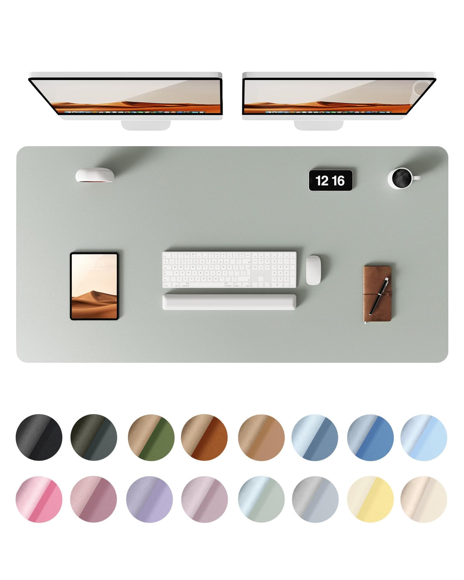 YSAGi Leather Desk Protector, Office Mat, Large Mouse Mat, Non-Slip PU Leather Blotter, Laptop Desk Pad, Waterproof Writing Pad for Office and Home (Grayish Green, 47.2" x 23.6")