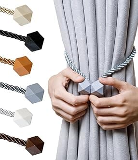 Magnetic Curtain Tiebacks- Upgrade 2022 with a Thicker Twist Rope & Strong Magnet Tieback Window Treatment Holdbacks Draperies Holders Decorative Drape Handmade Tie Back (Grey, 2)