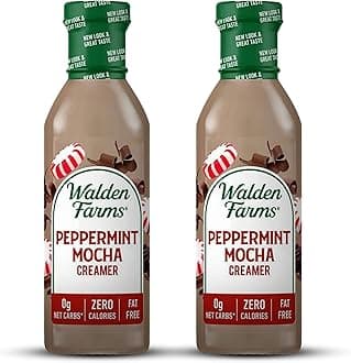 Walden Farms Peppermint Mocha Coffee Creamer, 12 oz. Bottle, Fresh Flavored Non-Dairy Milk Substitute, Natural and Organic Liquid, Gluten Free and Low Carb, Vegan Friendly, 2 Pack
