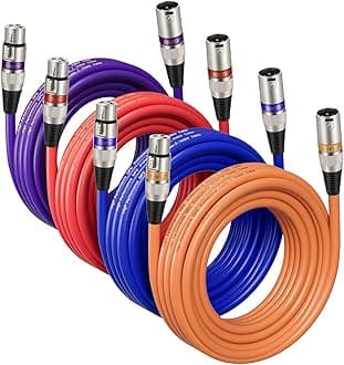 EBXYA XLR Cable 20 Feet 4 Pack XLR Male to Female Microphone Cable 3-Pin Balanced XLR Cable, Durable & Flexible, Noise-Cancelling(Red, Orange, Blue, Purple)