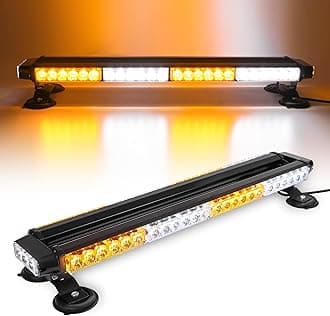 26.5" 54 LED Automotive Rooftop Beacon Light Bar Double Side Emergency Warning Flash Strobe Snow Plow Light Traffic Advisor with Magnetic Base For Tow Work Truck Pickup Amber White