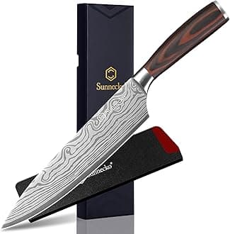 Sunnecko Chef Knife 8 inch,High Carbon Stainless Steel Kitchen Knife,Ultra Sharp Gyutou Cutting Knife with Sheath and Gift Box for Family & Restaurant