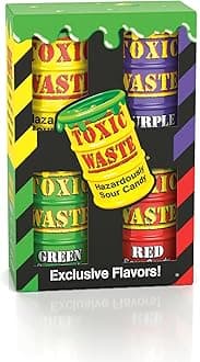 TOXIC WASTE - Hazardously Sour Candy - AMAZON EXCLUSIVE Variety Pack - Purple, Yellow, Green, & Red Drums - 4-Pack