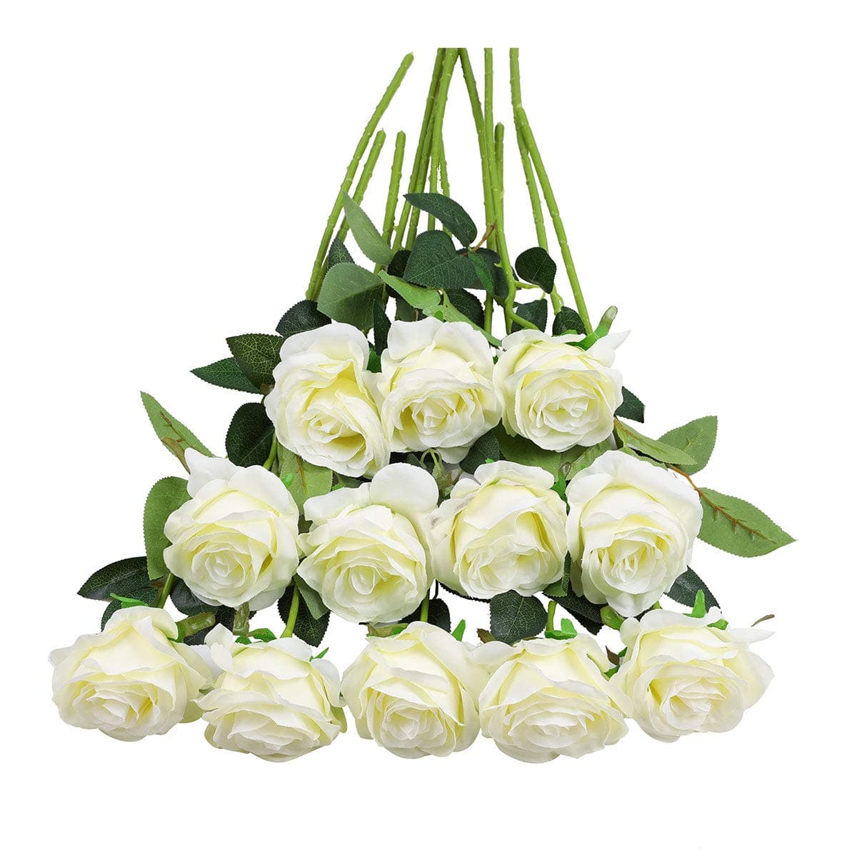 Tifuly 12 PCS Artificial Roses, 19.68'' Single Long Stem Fake Rose Silk Bridal Wedding Bouquet Realistic Flower for Home Garden Party Hotel Office Decor(Blossom Roses,White)