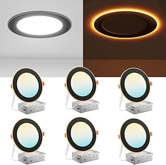 6 Pack Black 6 Inch 5CCT LED Recessed Ceiling Light with Night Light, 2700K/3000K/3500K/4000K/5000K Selectable Ultra-Thin Lighting, 12W=110W, 1100LM, Dimmable Canless Wafer Downlight - ETL&FCC