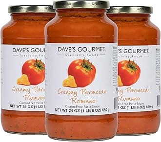 Dave's Gourmet Creamy Parmesan Romano Pasta Sauce, 24 oz (Pack of 3 Jars) - Gluten-Free Creamy Pasta Sauce with a Blend of Aged Romano & Parmesan Cheese, Ideal for Meatballs, Pizza, Veggies, and More